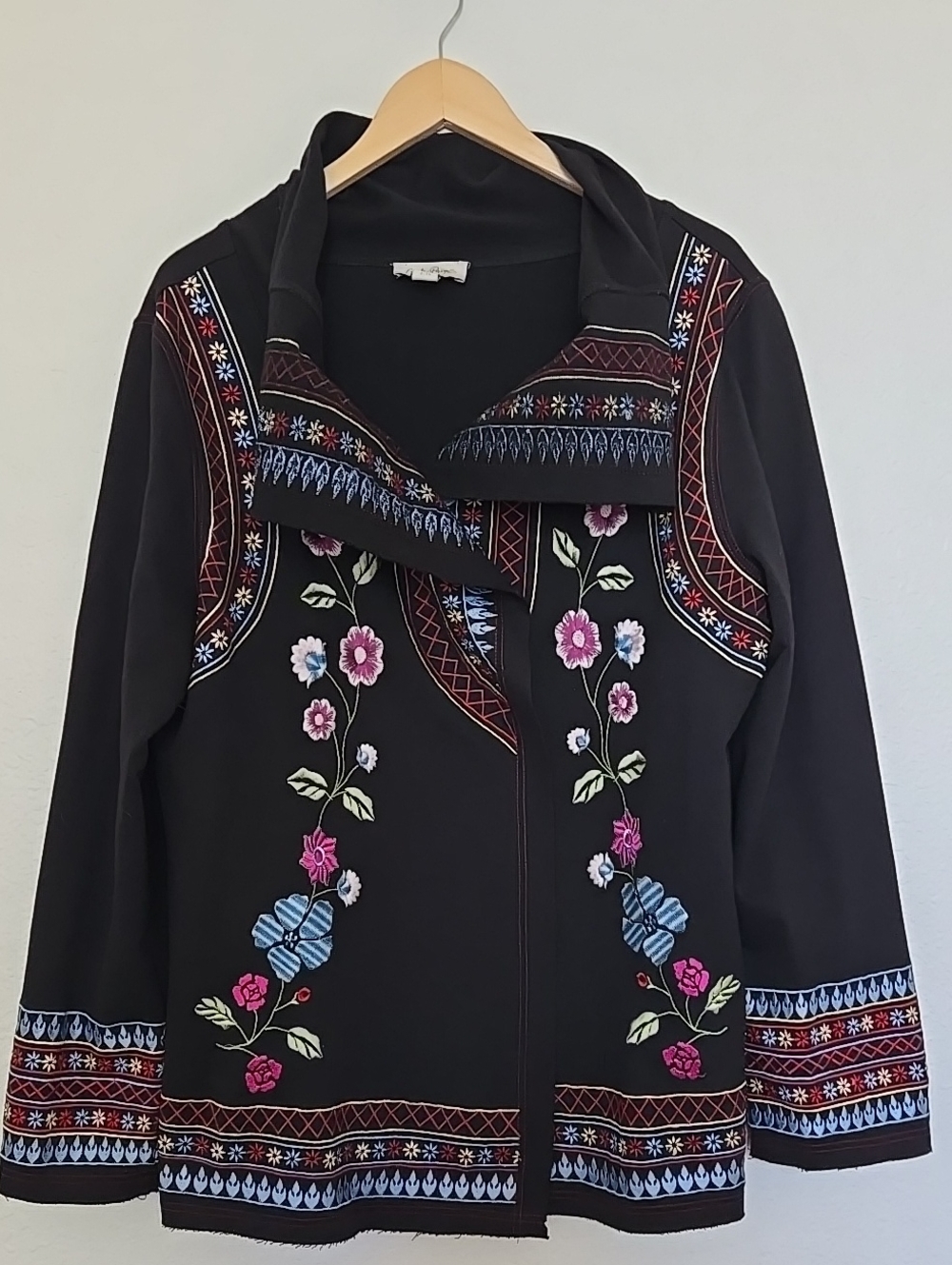 Charlie Paige Bohemian Embroidered Floral Black Cardigan